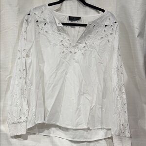 Lane Bryant White Eyelet V-Neck Peasant Blouse